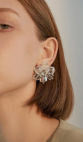 Audrina White Crystal 3D Flower Earrings Flowering Girl