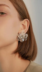 Audrina White Crystal 3D Flower Earrings Flowering Girl