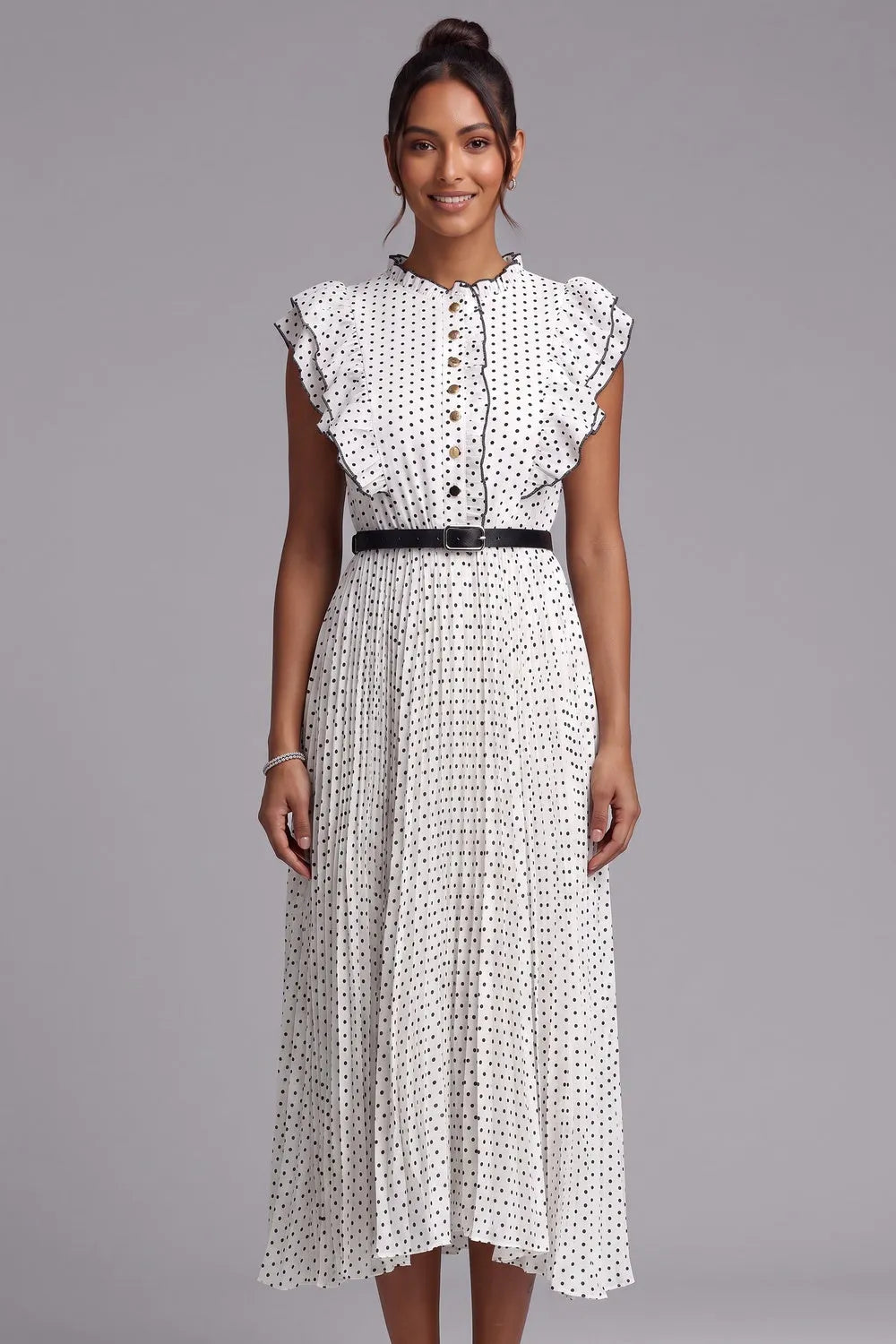 Polka Dot Ruffle Sleeve Midi Dress Flowering Girl