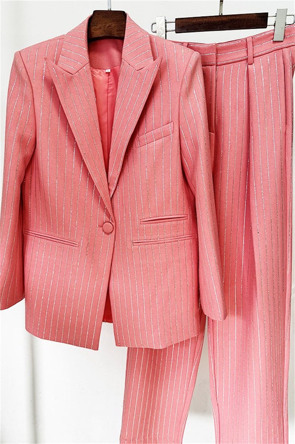 Ally Crystal Pinstripe Blazer Set in Pink Flowering Girl