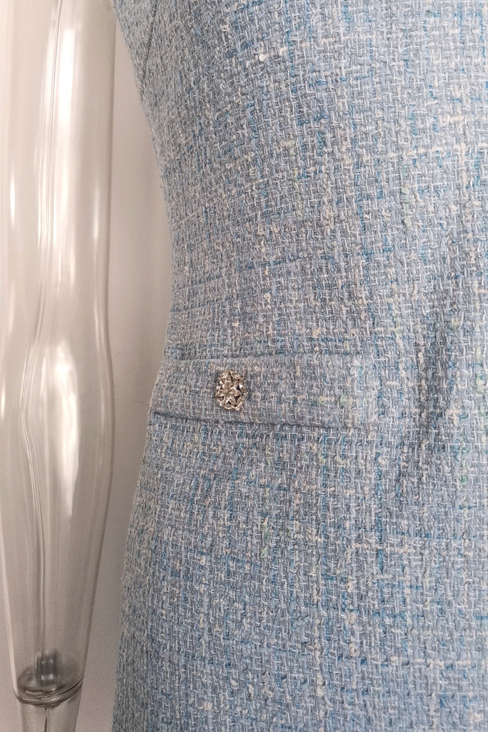 Halter Neck Tweed Vest Mini Dress In Blue Flowering Girl