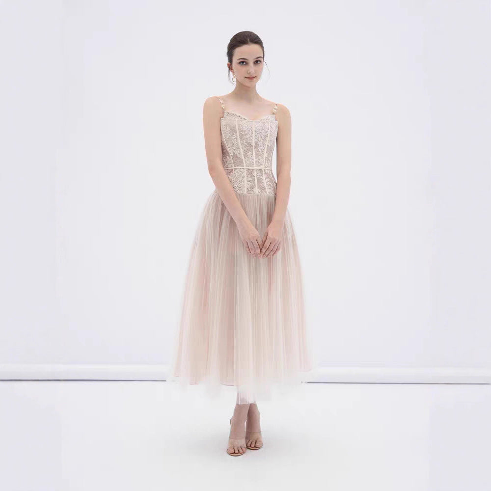 Alani Apricot Lace Mermaid Spaghetti Strap Tulle Dress Flowering Girl