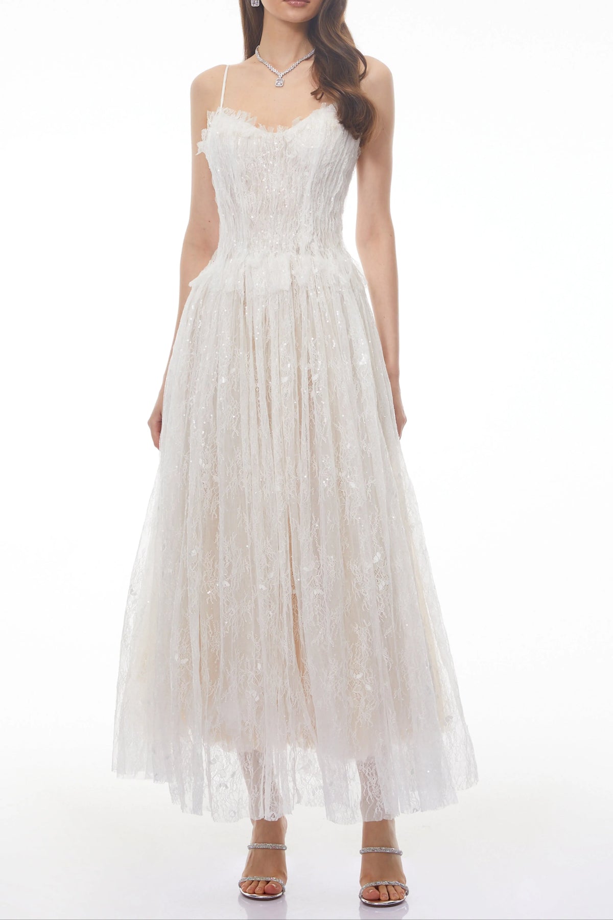 Nadir White Pleated Lace Maxi Dress Flowering Girl