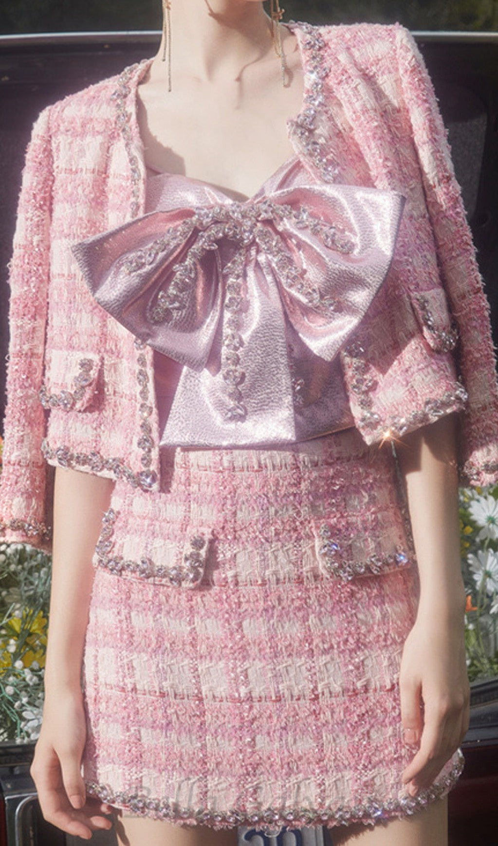 bow rhinestone two-piece set in pink Flowering Girl