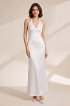 White Halter Maxi Dress with Lace Trim Flowering Girl