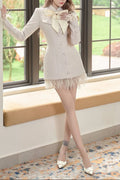 Theresa Large Bow Feather Blazer Mini Dress In White Flowering Girl