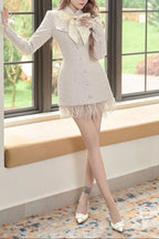 Theresa Large Bow Feather Blazer Mini Dress In White Flowering Girl