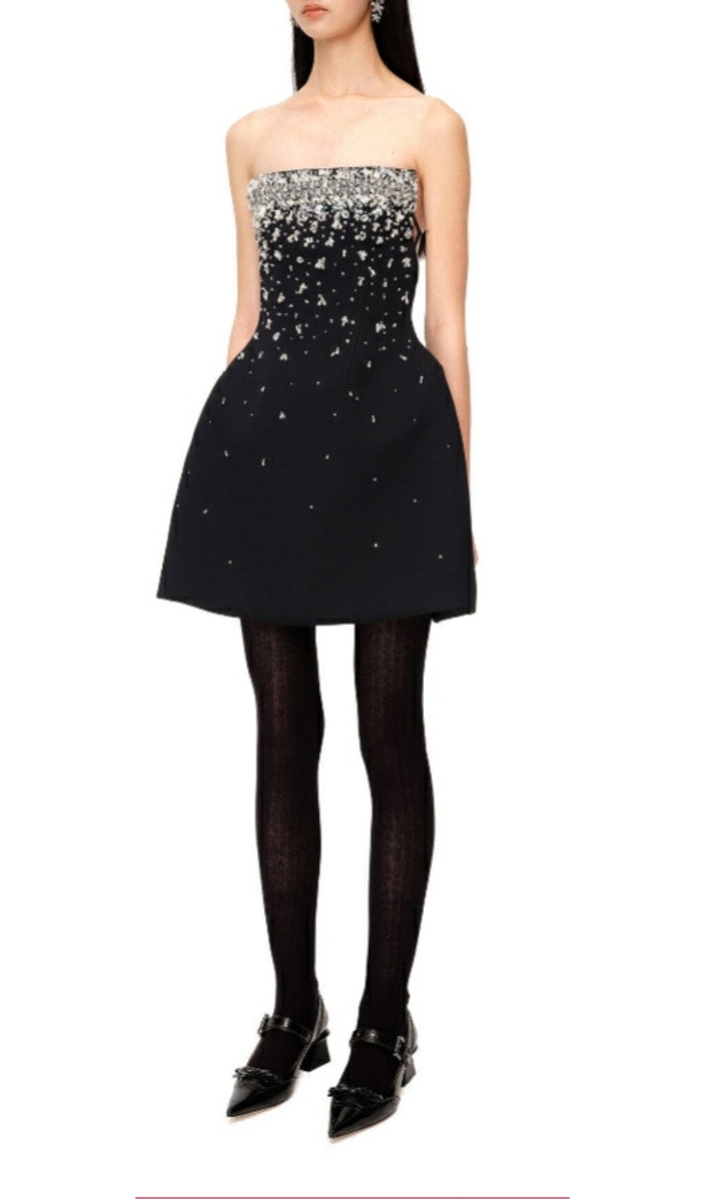Crystal Beading Strapless Mini Dress In Black