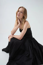 Nancy Bubble Hem Maxi Dress In Black Flowering Girl