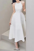 Sleeveless halter neck with diamond midi dress in white Flowering Girl