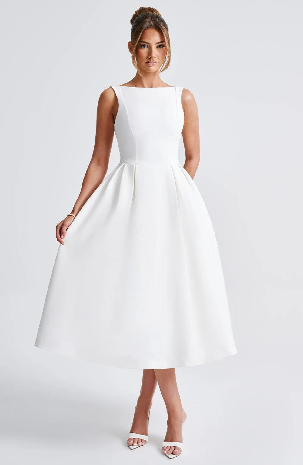 Clarabella sleeveless Midi Dress in white Flowering Girl