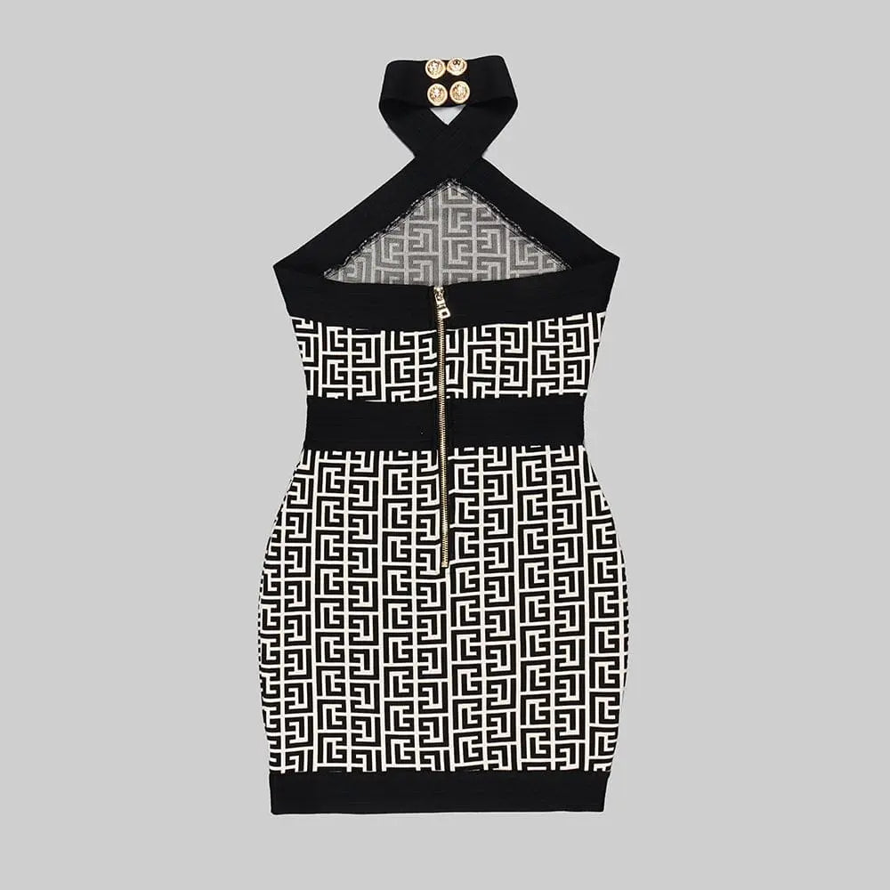 Halter Monogram Mini Dress In Mixed Colours Flowering Girl
