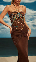 Catlin Draped Gemstone Beaded Bralette In Multi Flowering Girl