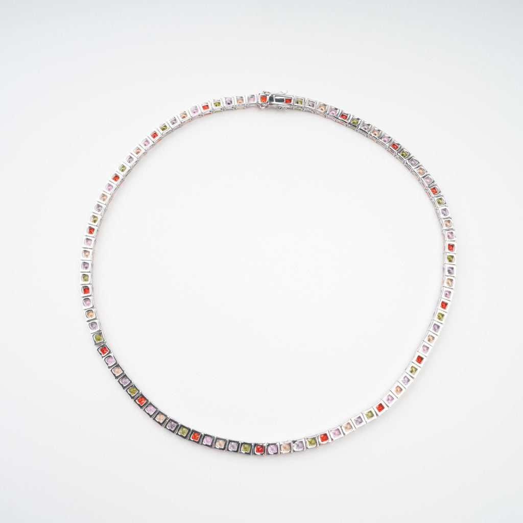 Avril Multicolor Square Cut Crystal Embellished Necklace Flowering Girl