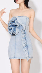 Asali Flower Denim Mini Dress Flowering Girl