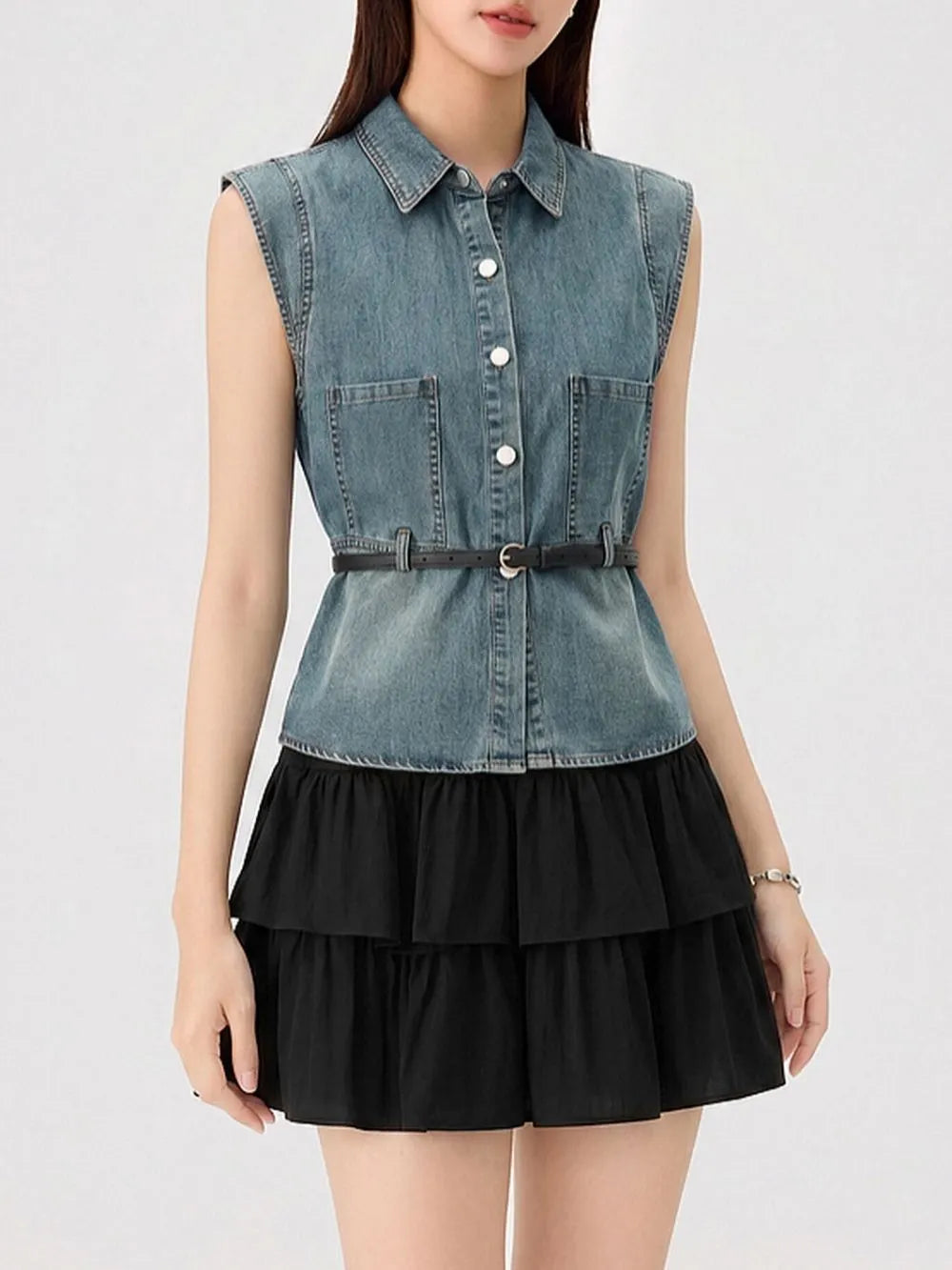 Marije Denim Vest & Skirt Set Flowering Girl