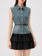 Marije Denim Vest & Skirt Set Flowering Girl