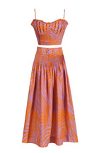 Pleated Floral-Print Linen Bustier Top Skirt Set In Blue Flowering Girl