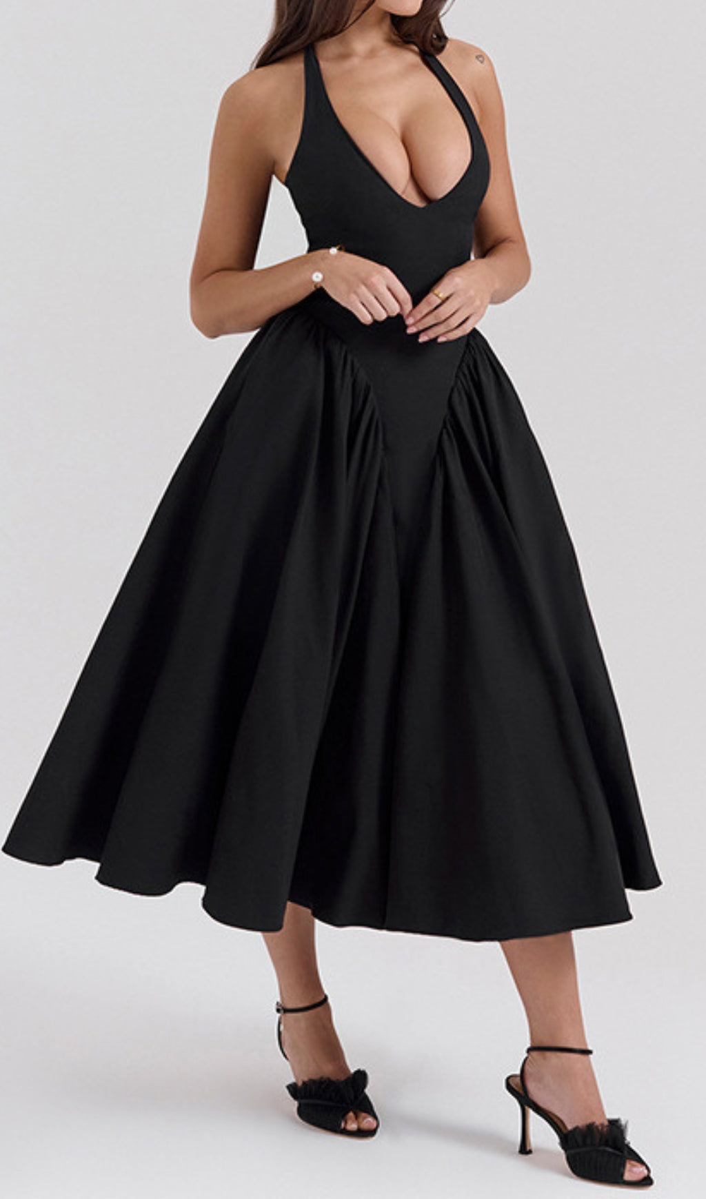 Dierdra Black Halter Midi Dress Flowering Girl