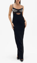 Aideen Black Beading Bandage Midi Dress Flowering Girl
