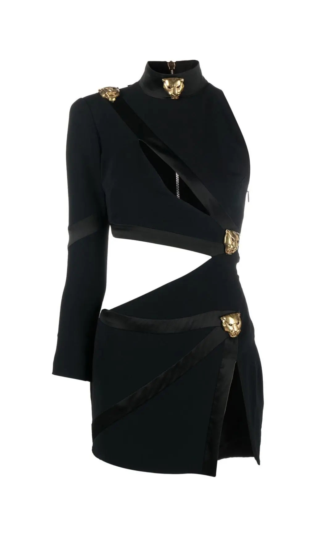 Panther Head Cut Out Asymmetric Mini Bandage Dress Flowering Girl