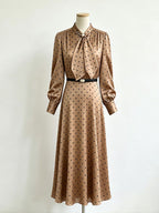 Bronze-gold Satin Polka Dot A-line Midi Dress