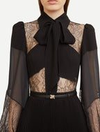 simona lace splice Pleated maxi Dress in black Flowering Girl