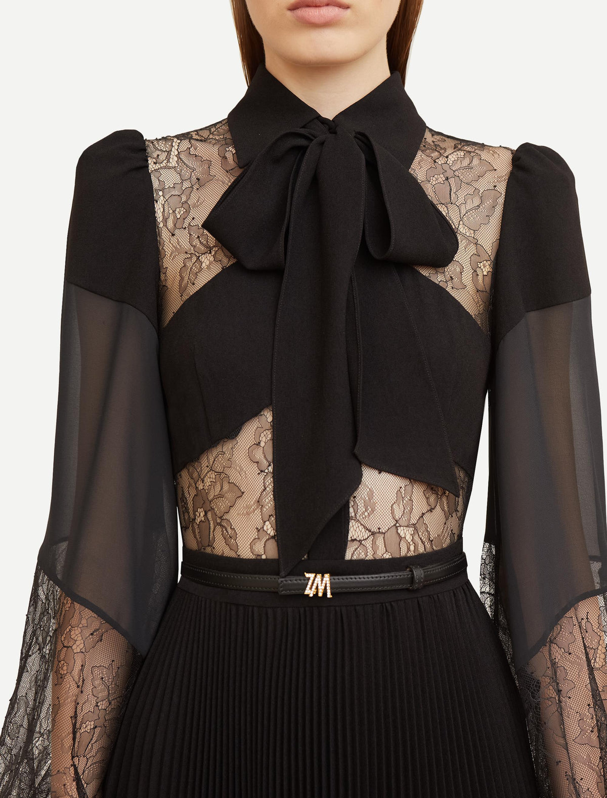 simona lace splice Pleated maxi Dress in black Flowering Girl