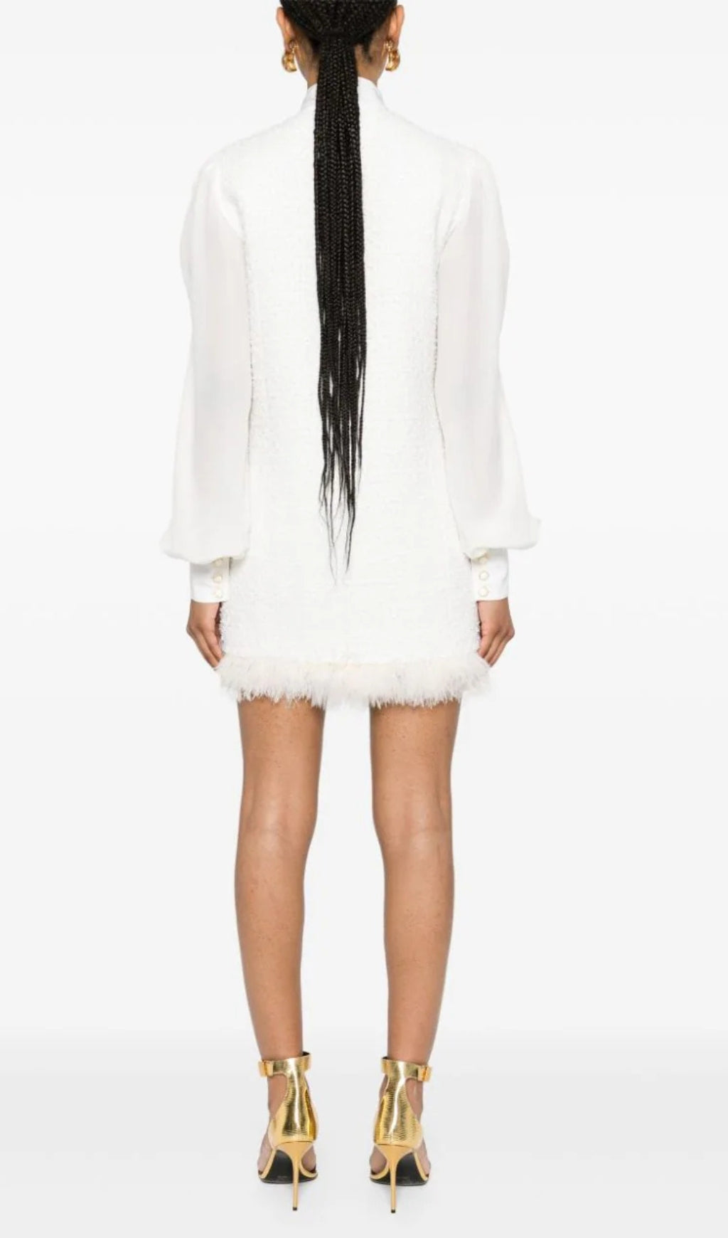 Bush White Feather-Trim Tweed Mini Dress Flowering Girl