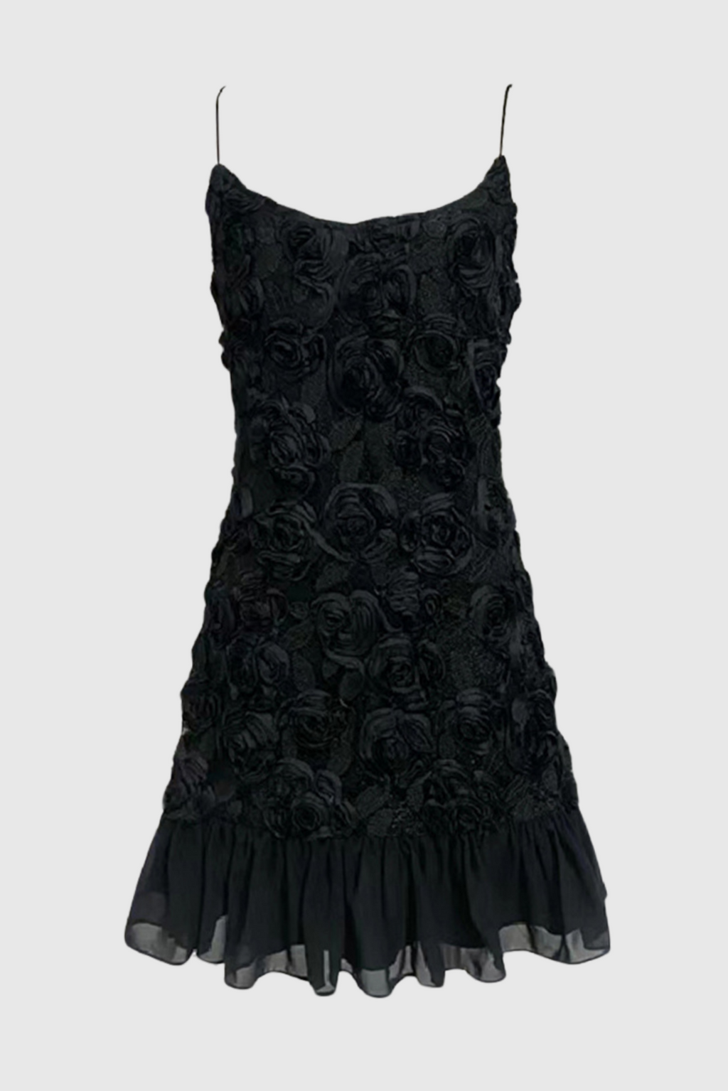 Lillie Spaghetti Floral Ruffle Mini Dress - Black Flowering Girl