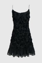 Lillie Spaghetti Floral Ruffle Mini Dress - Black Flowering Girl