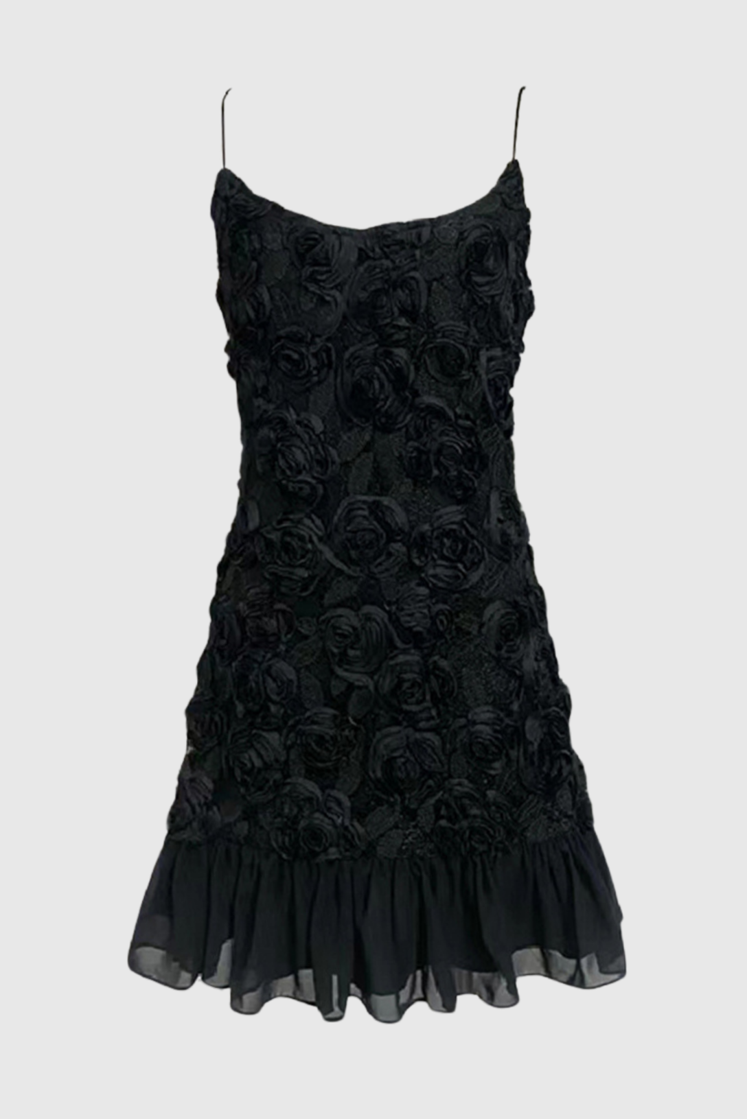 Lillie Spaghetti Floral Ruffle Mini Dress - Black Flowering Girl