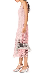 Russelking Rhinestone Crochet Midi Dress Flowering Girl