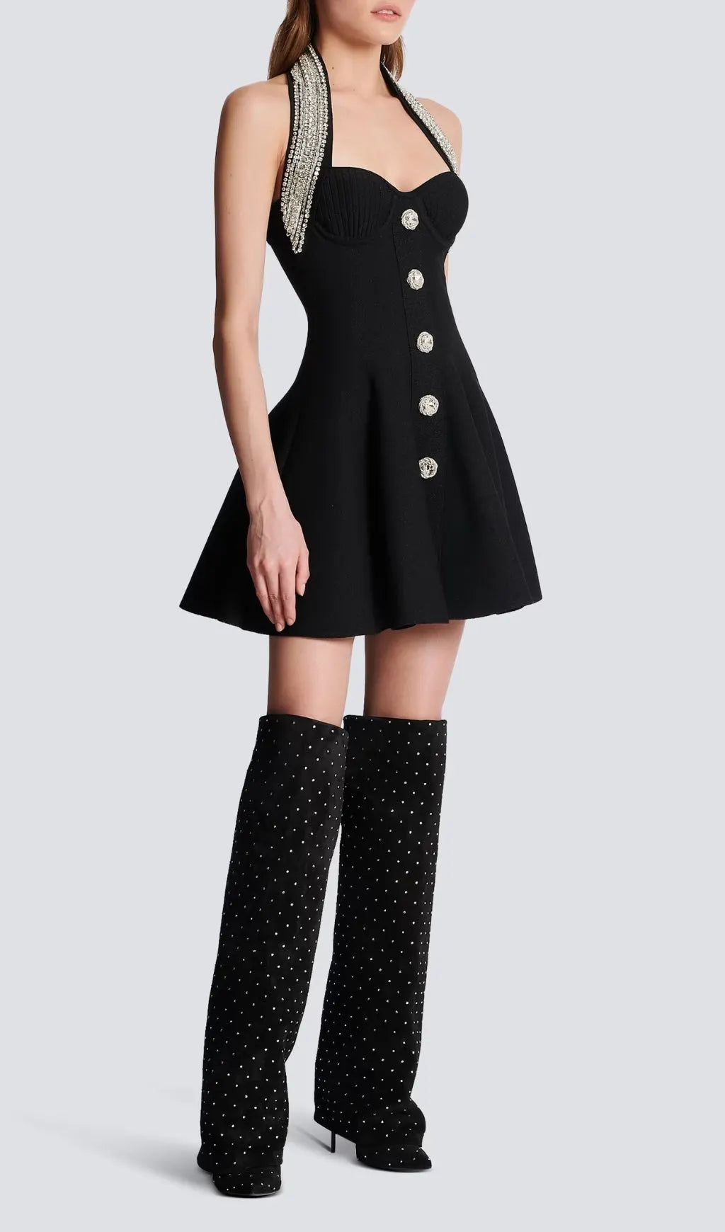 Alev Black Halter Embellished Mini Dress Flowering Girl