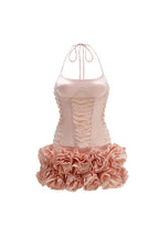 Cindia Floral Lace Up Corset Two Piece Set in Pink Flowering Girl