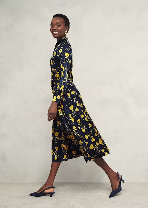 sophia floral shirt midi dress in navy yellow Flowering Girl