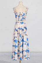 Pleated Floral-Print Linen Bustier Top Skirt Set In Blue Flowering Girl