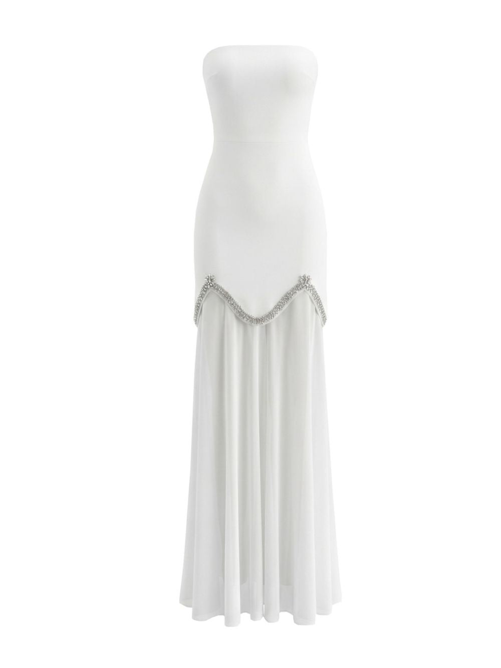 Strapless Crystal Detail A Line Maxi Dress White Flowering Girl