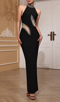 Freyja Black Halter Diamante Bandage Maxi Dress Flowering Girl