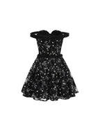 Jyvric Black Off Shoulder Flower Mini Dress Flowering Girl