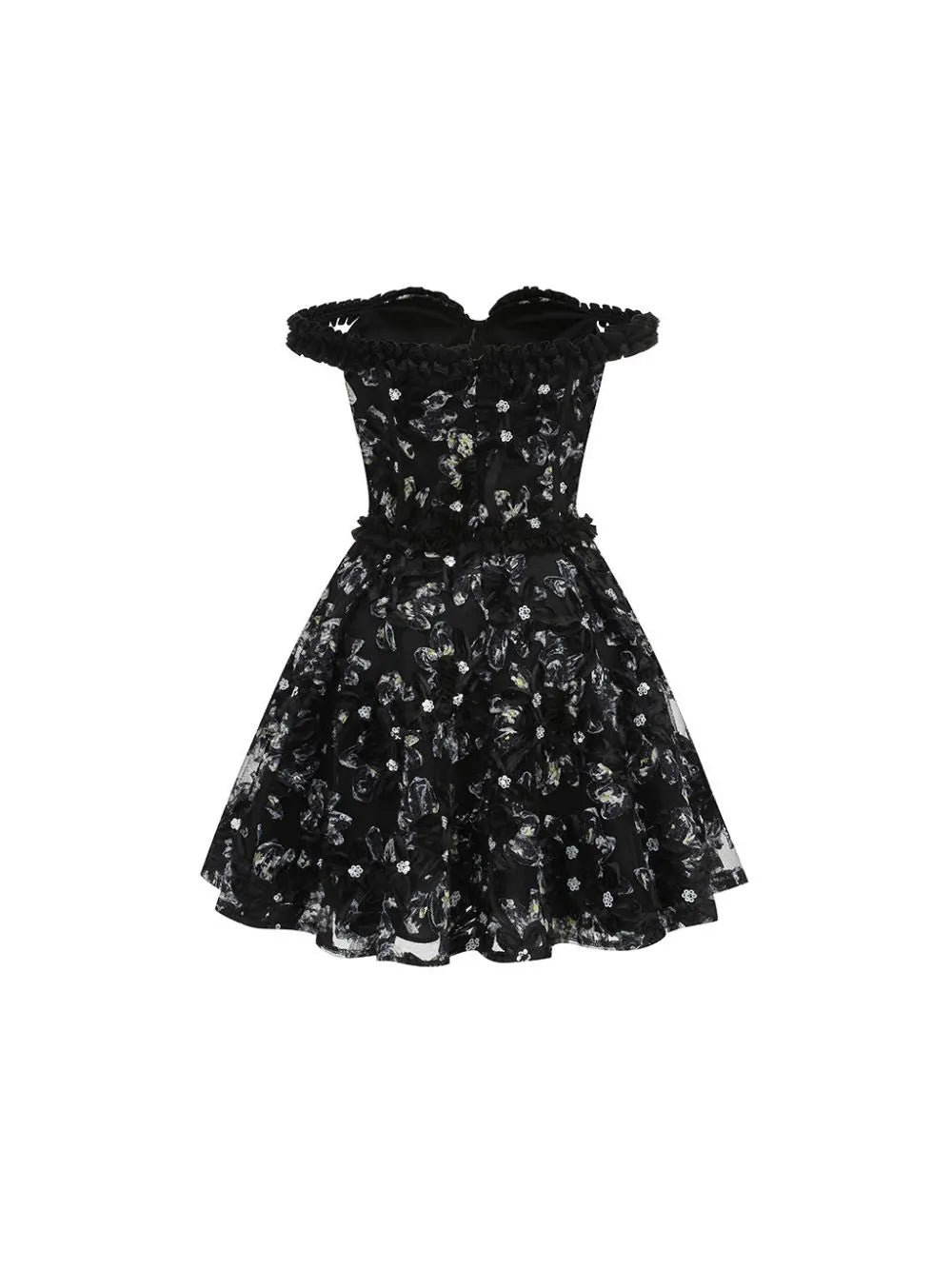 Jyvric Black Off Shoulder Flower Mini Dress Flowering Girl