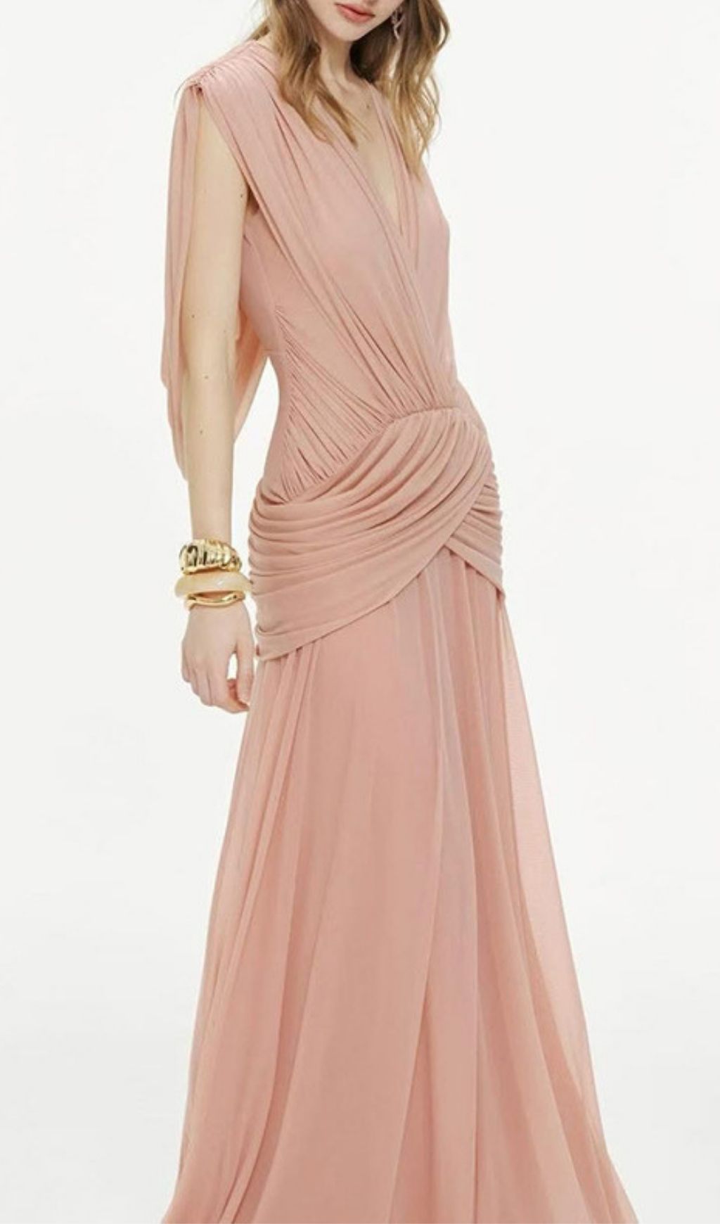 Kenia Pink V-Neck Ruched Maxi Dress Flowering Girl