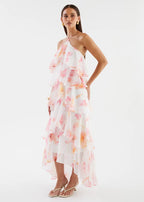 Floral Print Layerhalter Maxi Dress - Pink Floral Flowering Girl