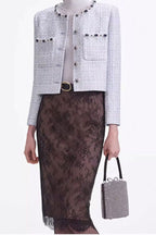 Zenobia Pale Blue Beaded Embellished Tweed Jacket Flowering Girl