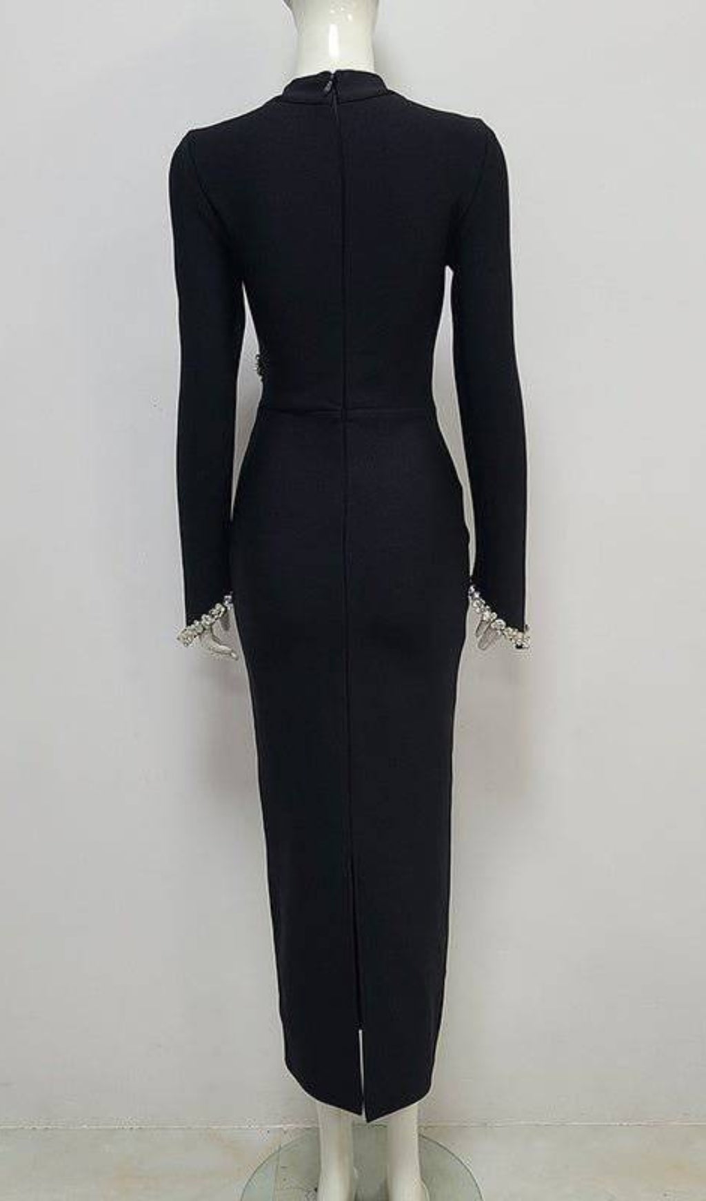 Bronagh Black Long Sleeve Crystal Embellished Midi Dress Flowering Girl