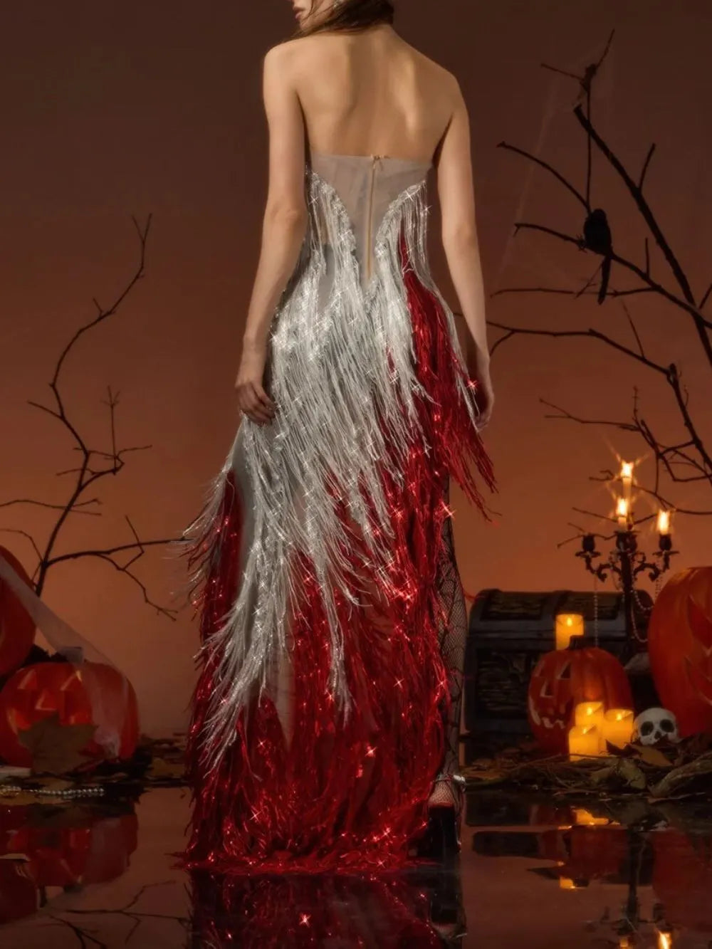 Ginerva Strapless Pearl Sequin Fringe Dress Flowering Girl