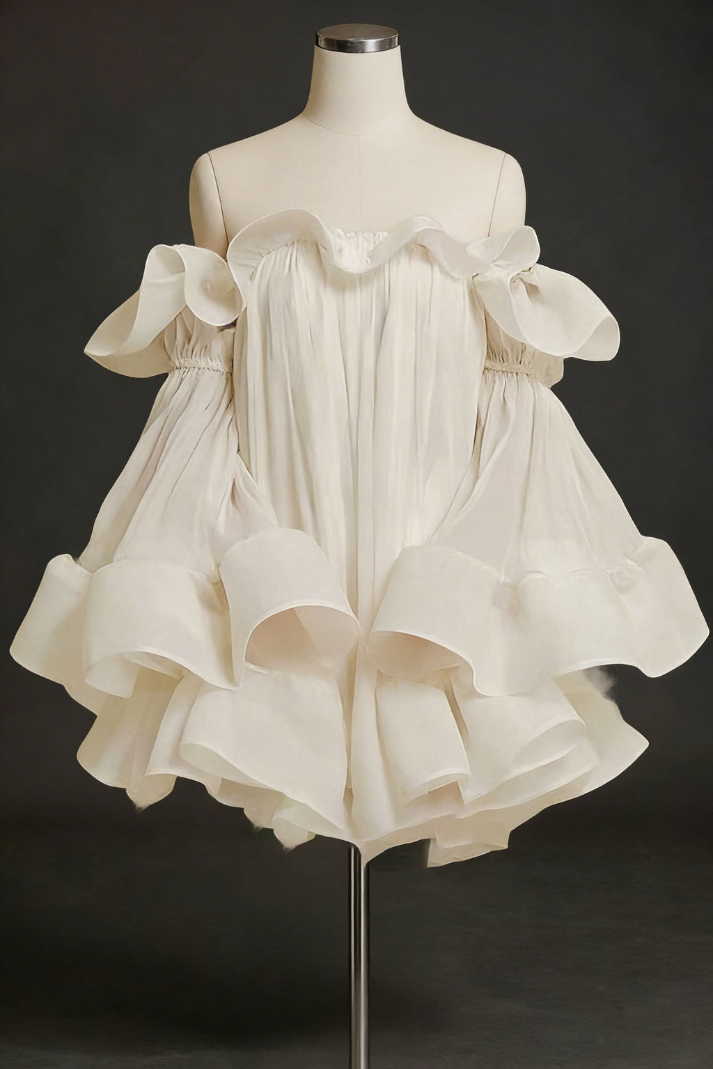 Bernice Ruffle Layer Crinkle Chiffon Mini Dress In White Flowering Girl