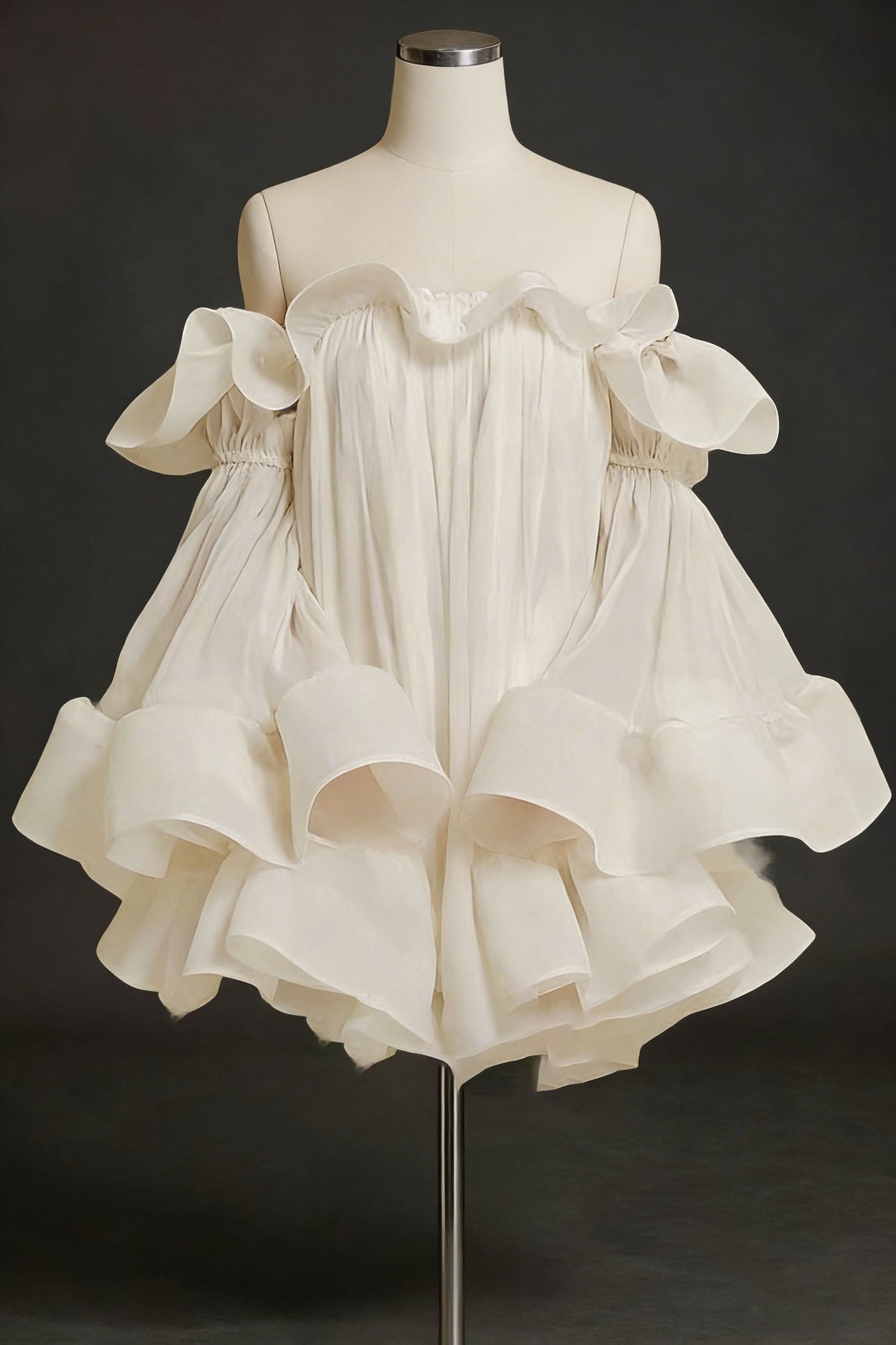 Bernice Ruffle Layer Crinkle Chiffon Mini Dress In White Flowering Girl