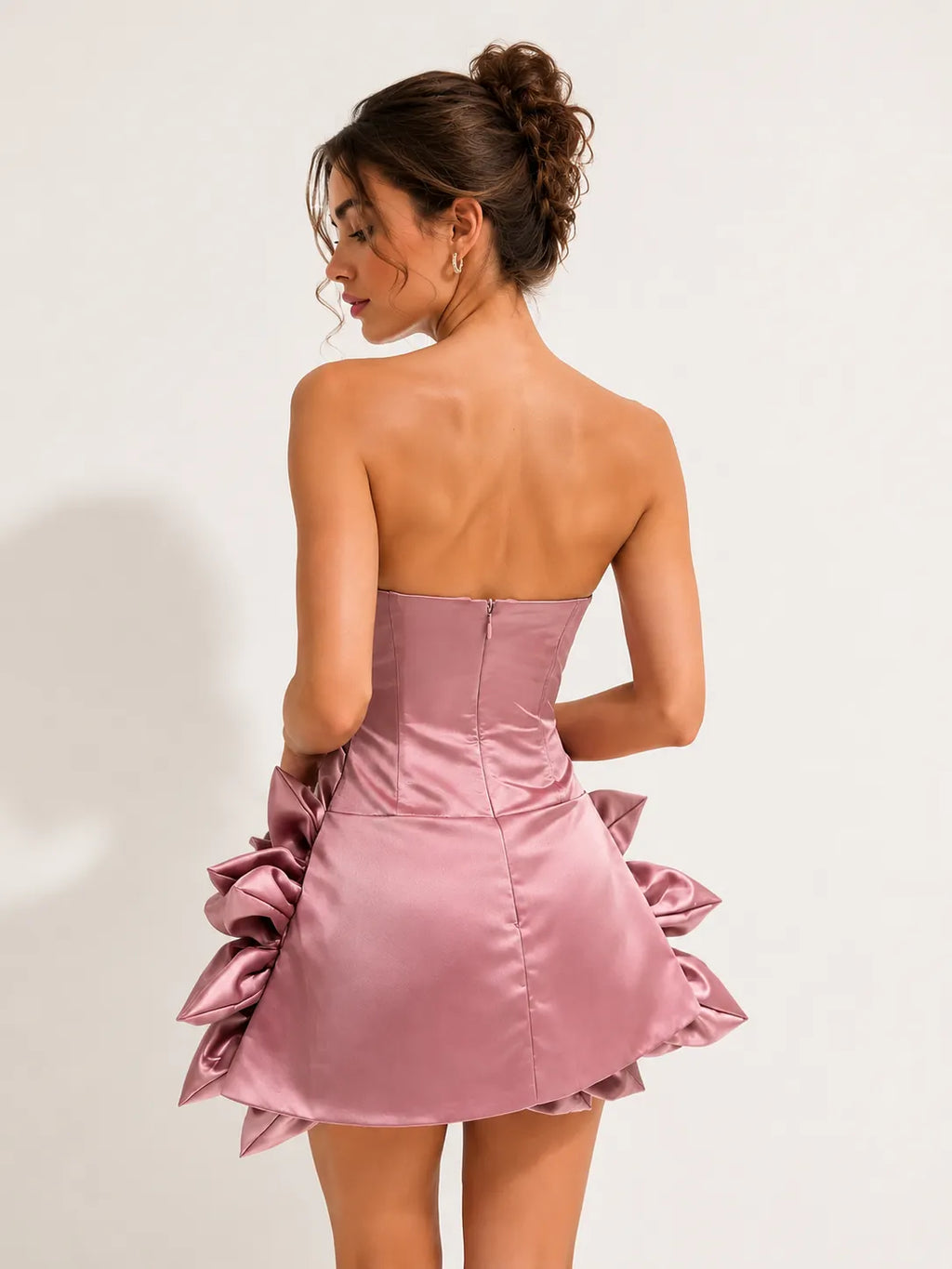 Strapless 3D Floral Satin Mini Dress Flowering Girl
