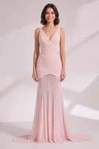 Pale Pink Lightweight Jersey Mermaid Gown Flowering Girl